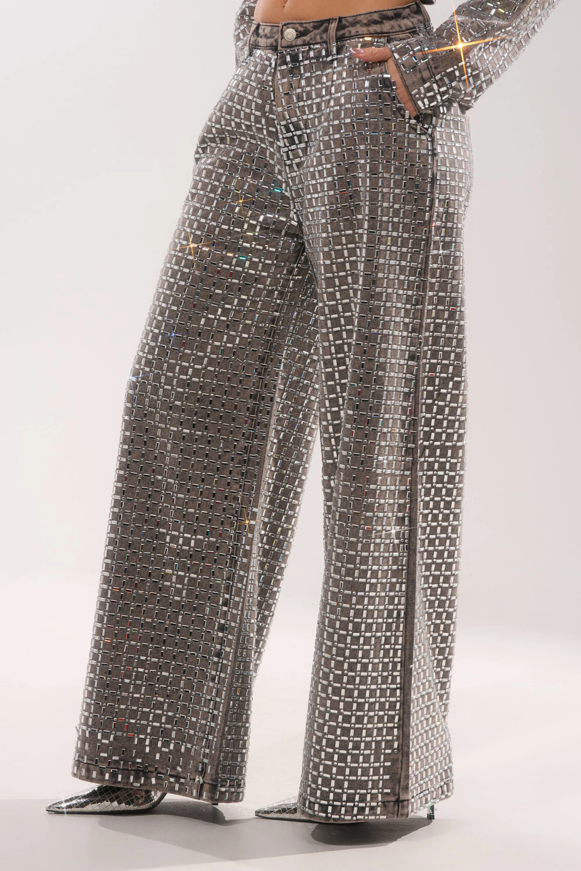 PICK N CHOOSE RHINESTONE WIDE LEG DENIM IN GREY sold by AKIRA product image thumbnail 5