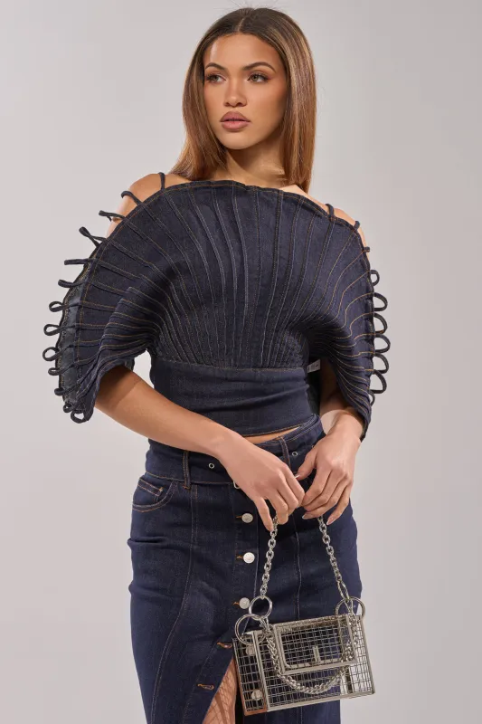 DENIM ON DENIM BLOUSE IN DARK BLUE DENIM sold by AKIRA