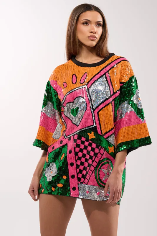 HOUSE OF HEARTS SEQUIN TSHIRT DRESS sold by AKIRA