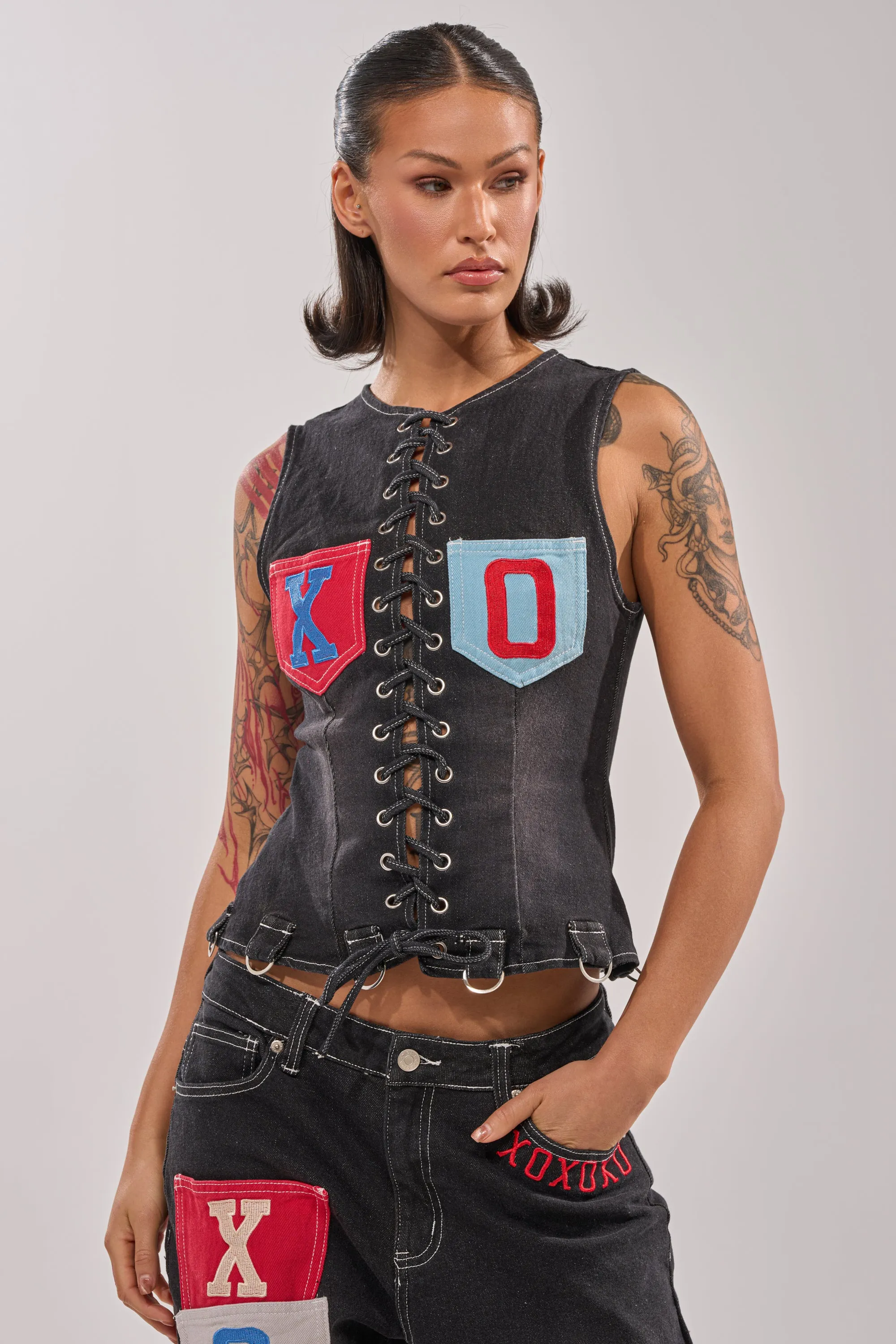 BRING IT BACK LACE UP DENIM TOP sold by AKIRA product image thumbnail 2