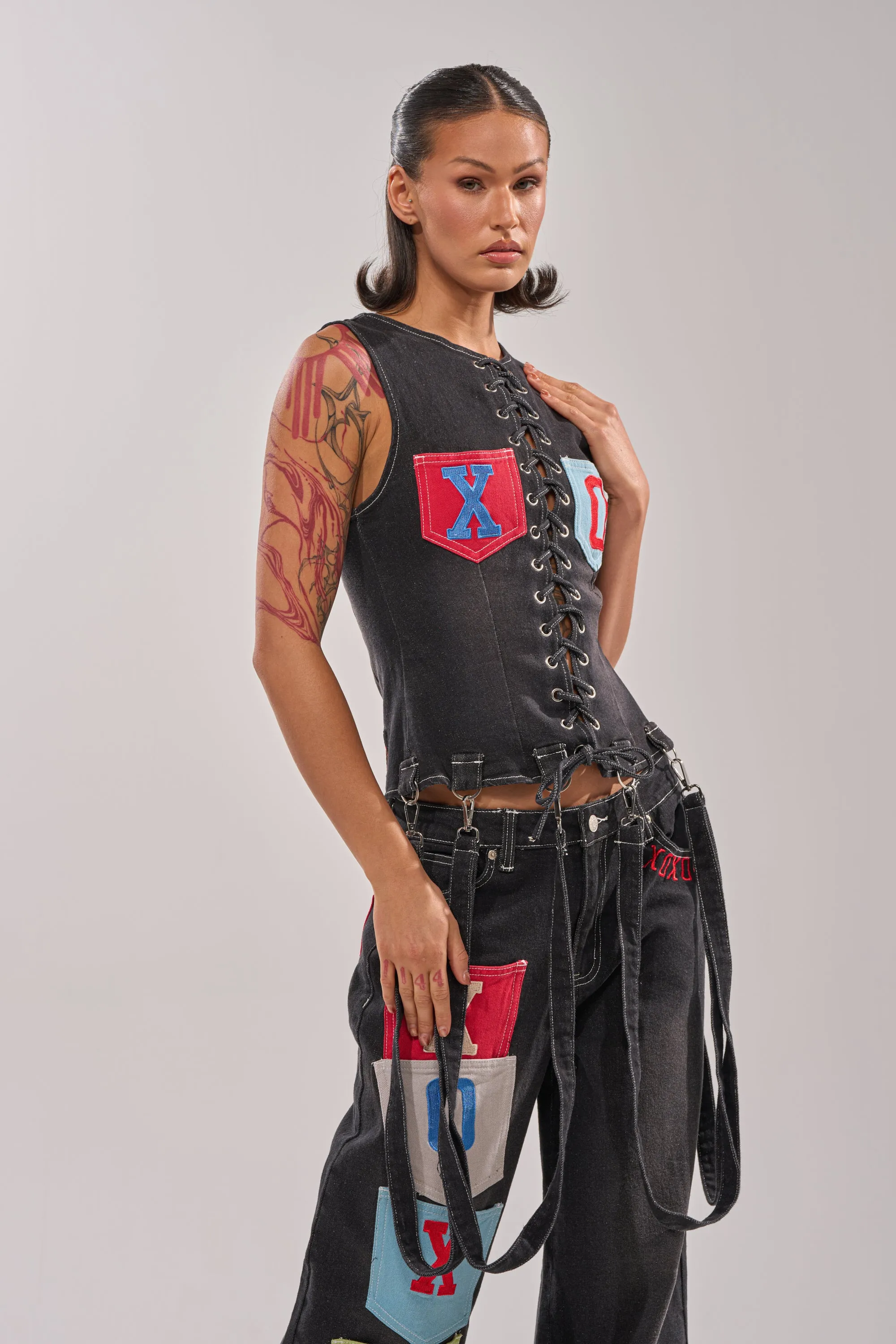 BRING IT BACK LACE UP DENIM TOP sold by AKIRA product image thumbnail 3