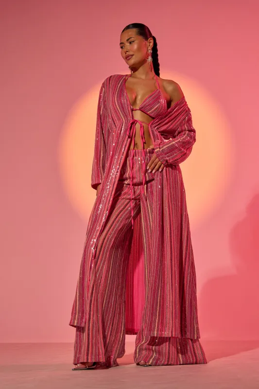 TAYLOR SEQUIN FRONT TIE DUSTER made by AKIRA