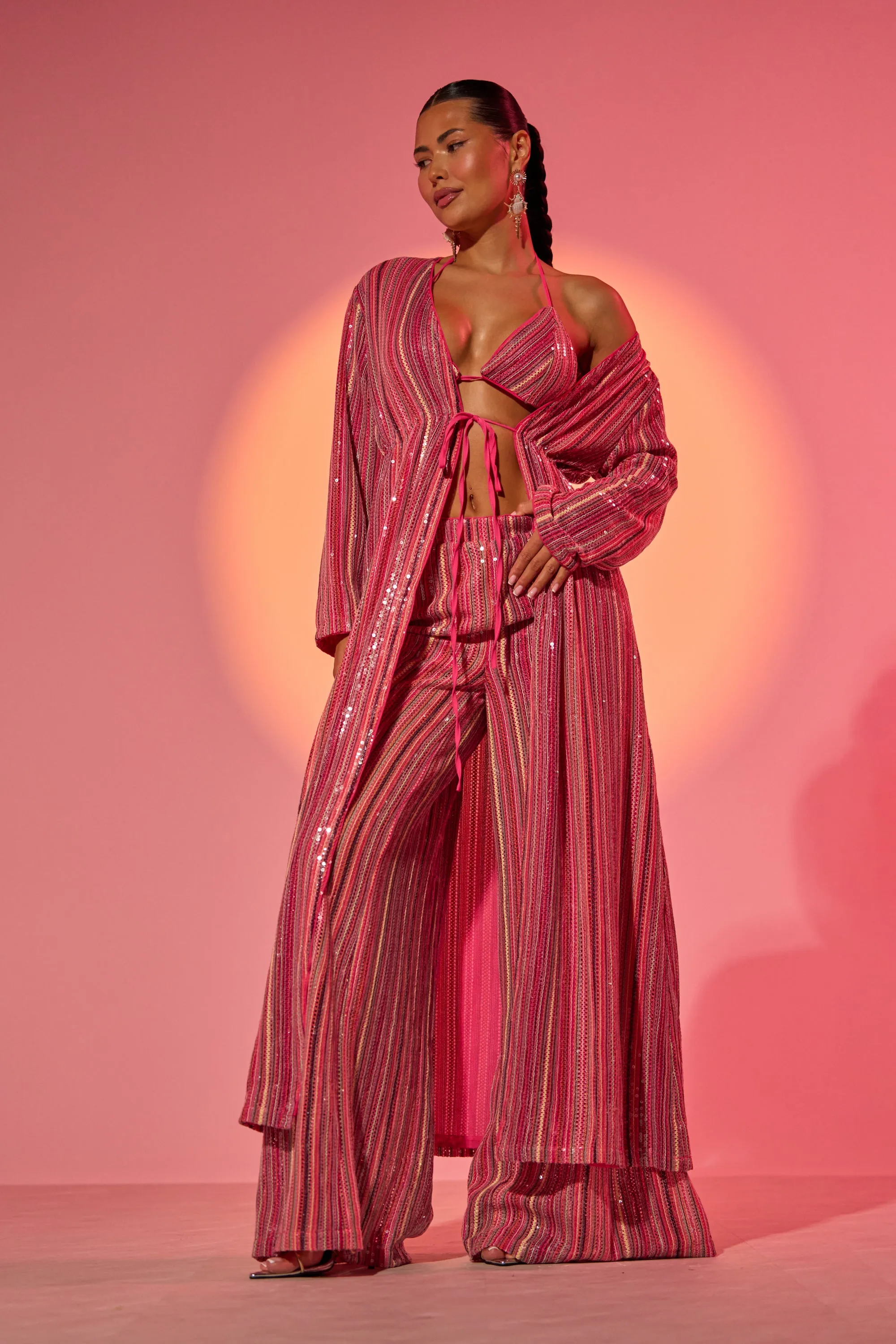 TAYLOR SEQUIN FRONT TIE DUSTER sold by AKIRA