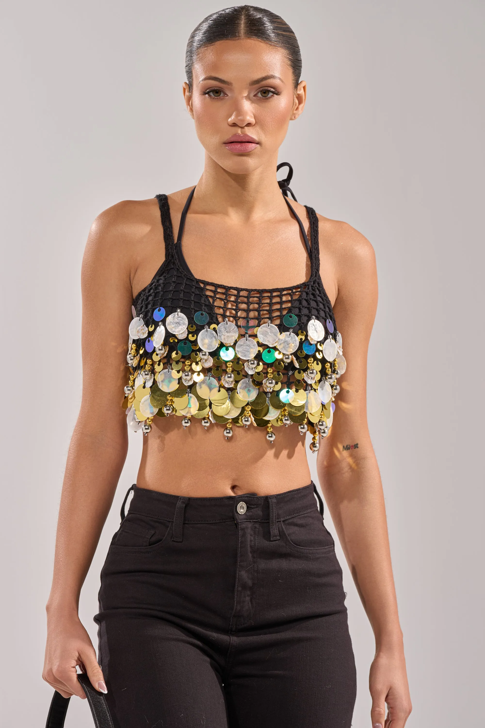 RESORT LIVING SEQUIN CROCHET TOP sold by AKIRA product image thumbnail 3