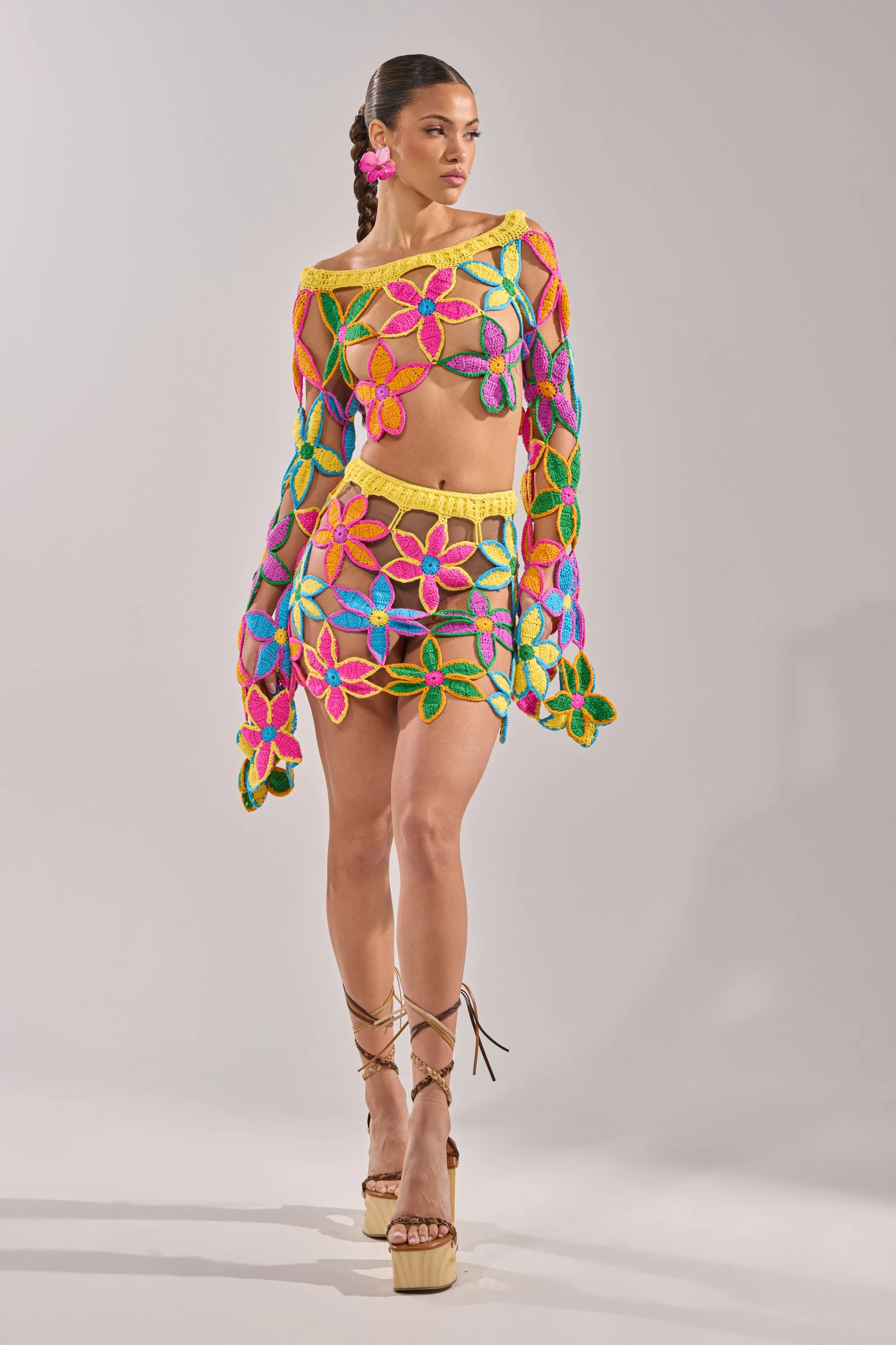 FLORAL FIELDS CROCHET MINI SKIRT sold by AKIRA product image thumbnail 3