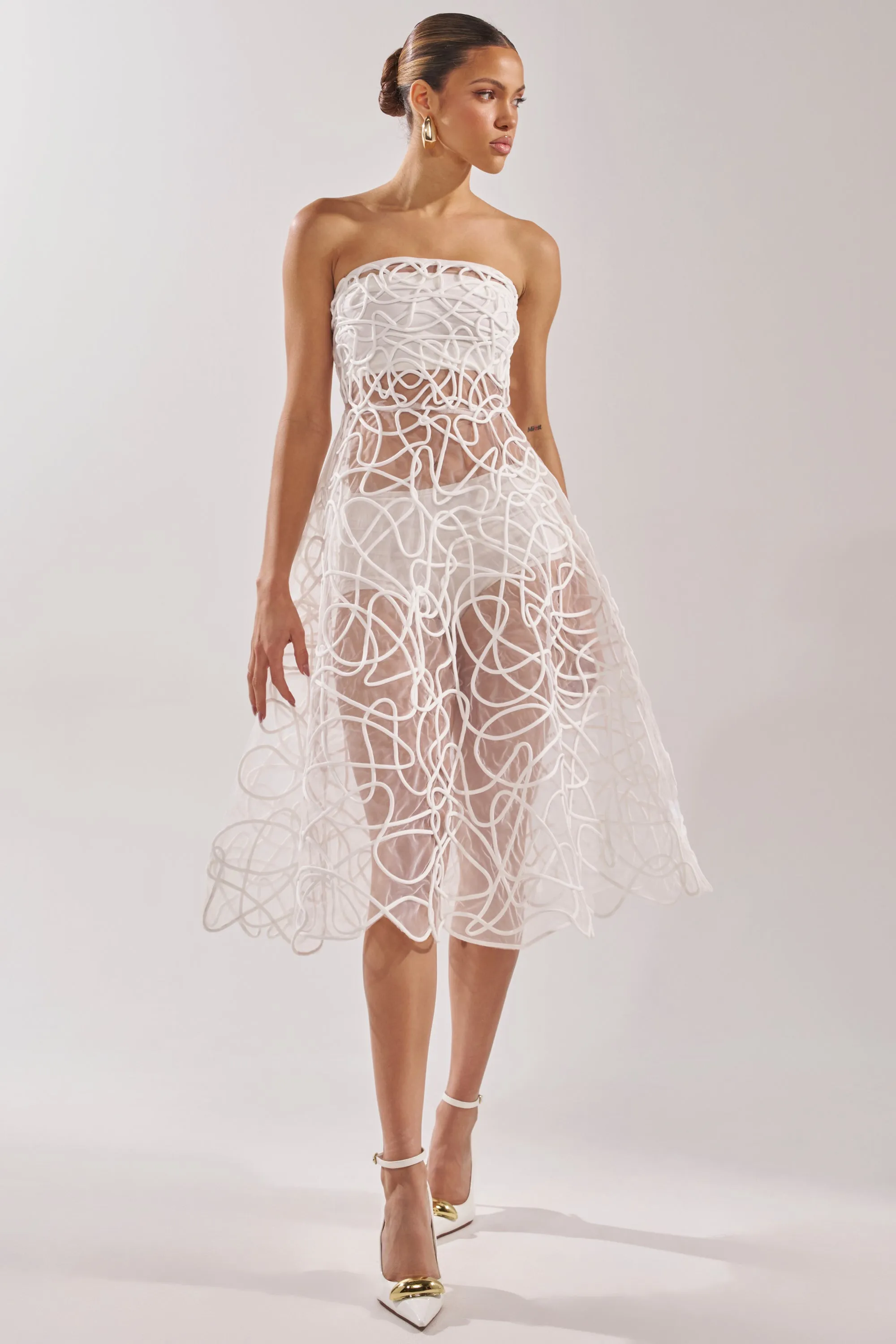 MAYA ABSTRACT MIDI DRESS IN WHITE sold by AKIRA