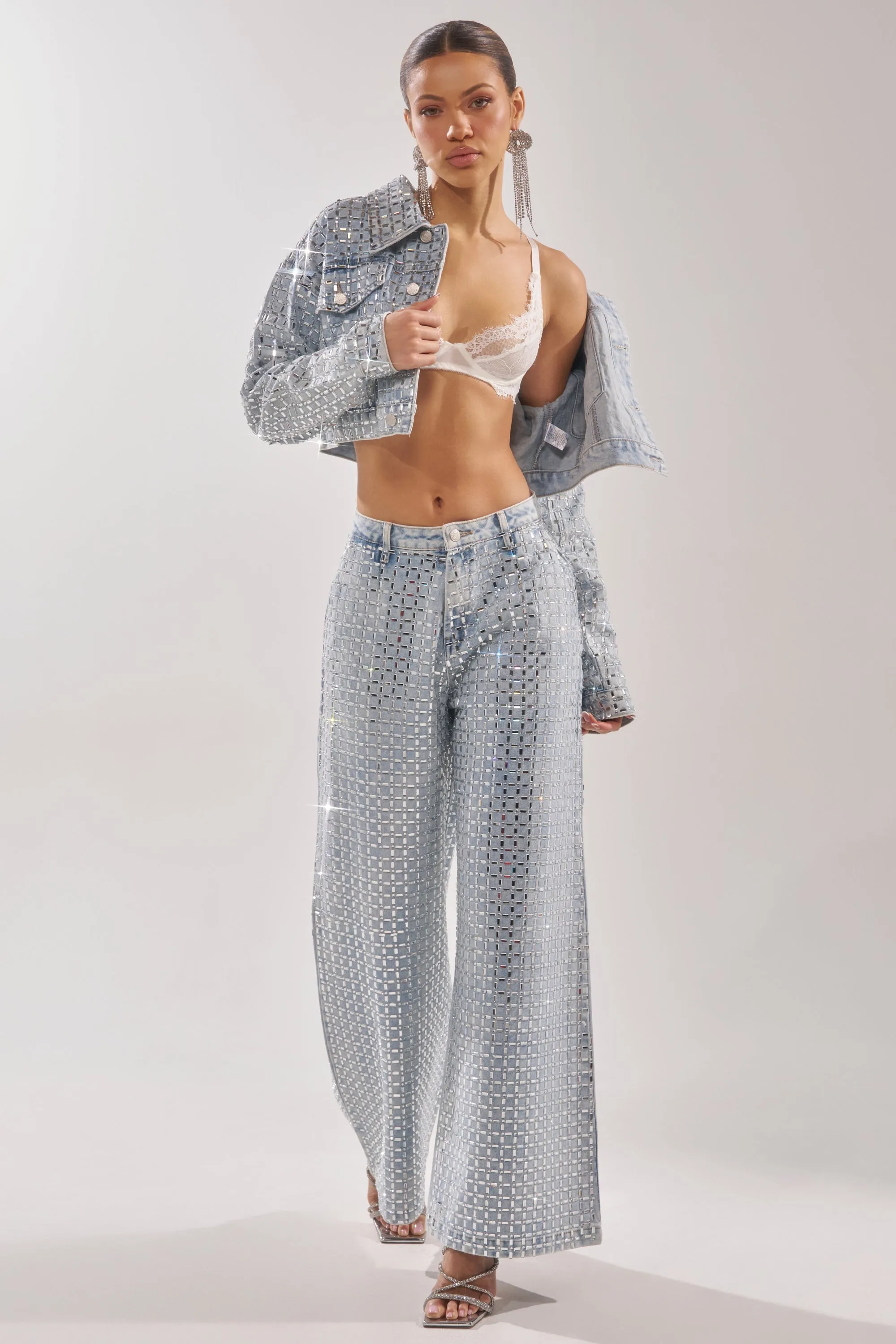PICK N CHOOSE RHINESTONE WIDE LEG DENIM sold by AKIRA