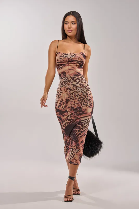 CLAWS OUT LEOPARD MIDI SLIP DRESS made by AKIRA