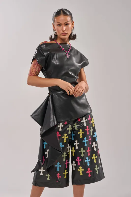 ALEXA FAUX LEATHER BLOUSE sold by AKIRA