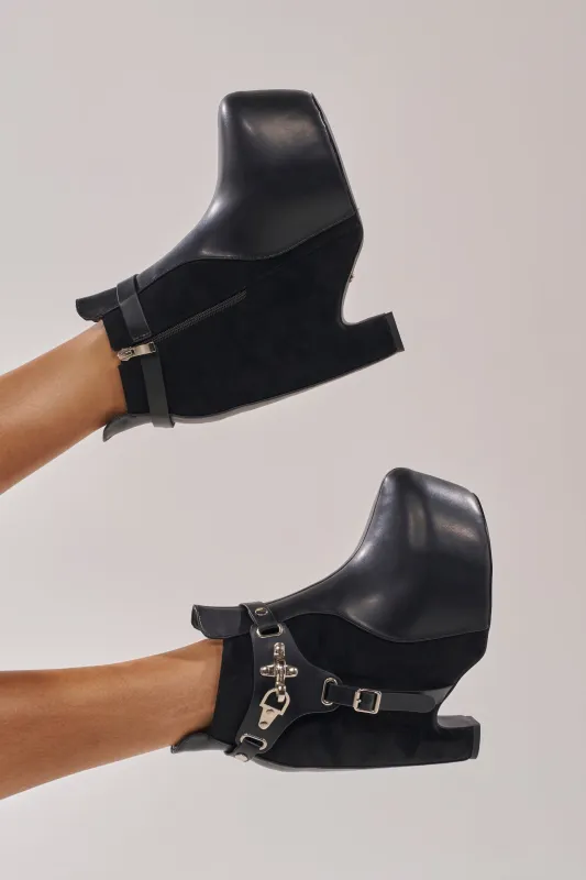 AZALEA WANG ABYSS BLACK WEDGE PLATFORM BOOTIE sold by AKIRA