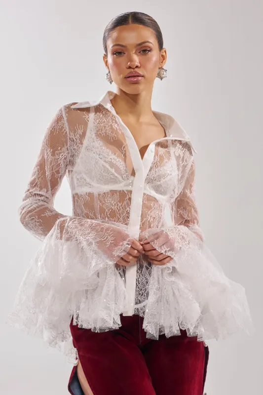 LADY LOVER LACE BUTTON DOWN sold by AKIRA