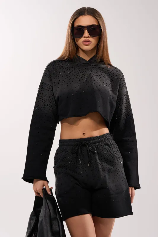 SPARKLE AND SHINE MINERAL WASHED CROPPED HOODIE sold by AKIRA