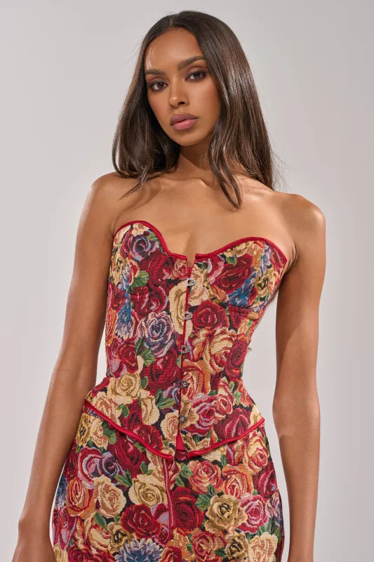 INTO THE THICK OF IT FLORAL BROCADE CORSET made by AKIRA