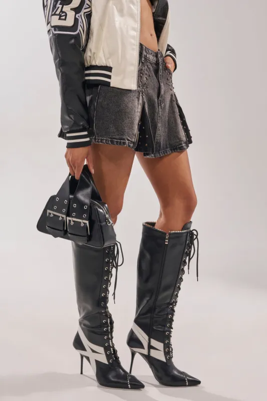 AZALEA WANG JETER BLACK SPORTY STILETTO BOOT sold by AKIRA