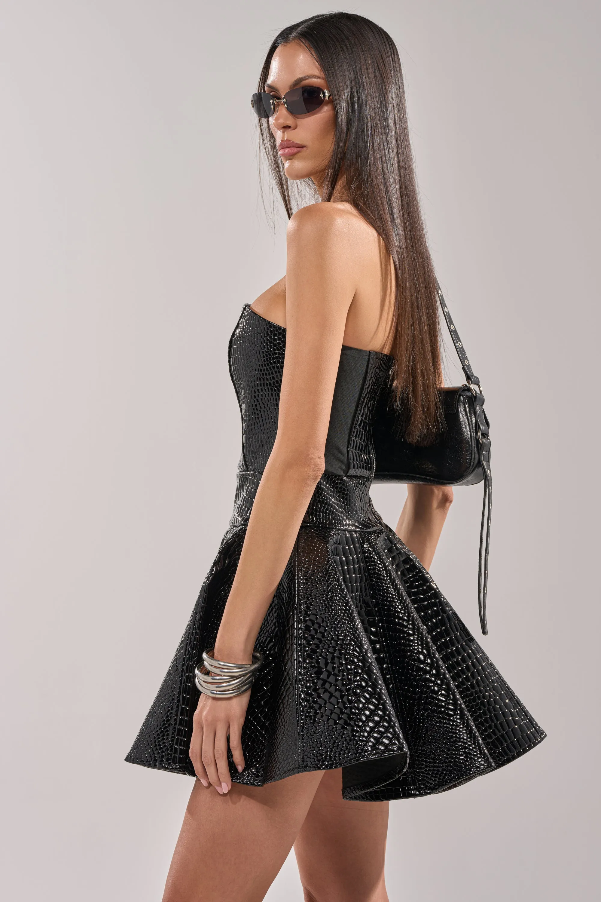 VAL FAUX LEATHER MINI DRESS IN CROC sold by AKIRA product image thumbnail 3