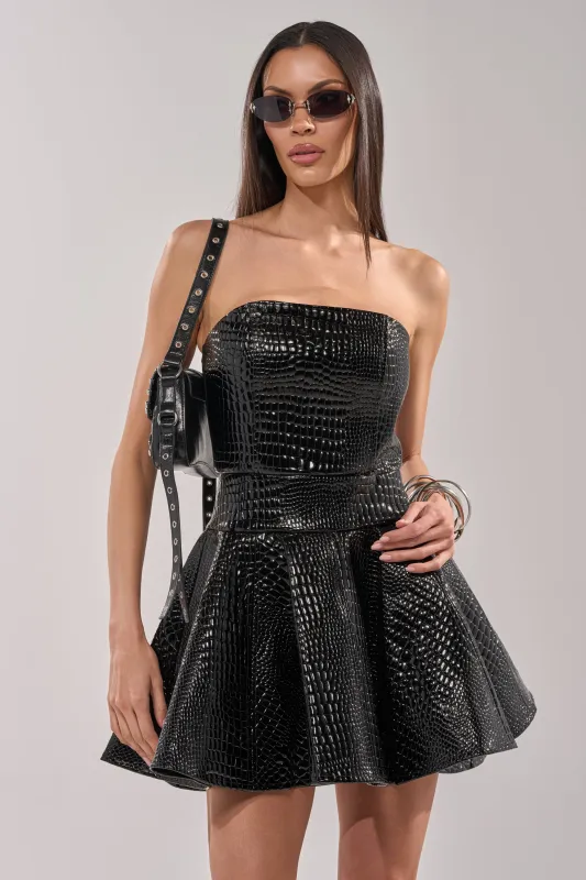 VAL FAUX LEATHER MINI DRESS IN CROC made by AKIRA