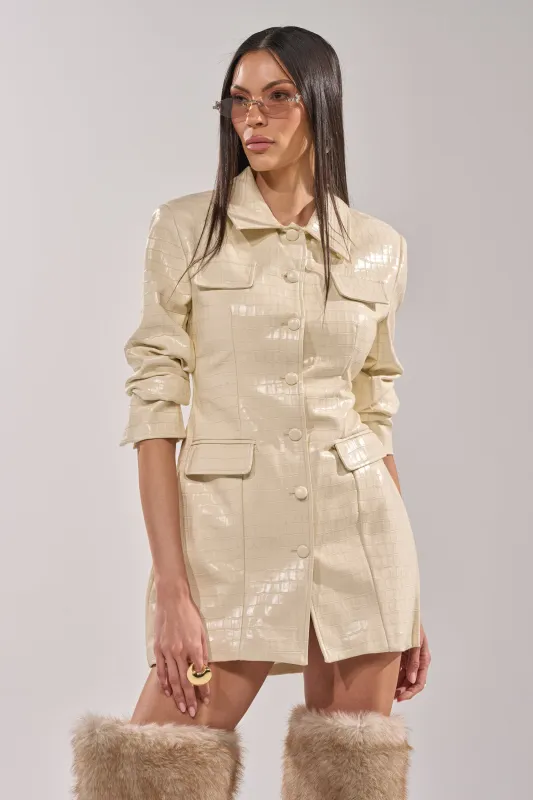 STANDING ON BUSINESS PU MINI DRESS made by AKIRA