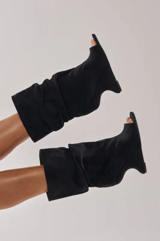 AZALEA WANG MARIN BLACK FAUX SUEDE WEDGE BOOTIE sold by AKIRA