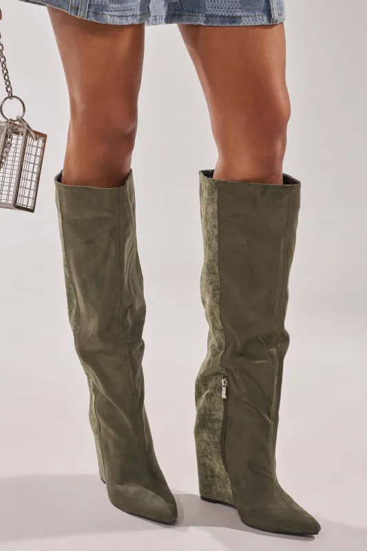 AZALEA WANG GIANNA OLIVE TWO TONED BOOT sold by AKIRA