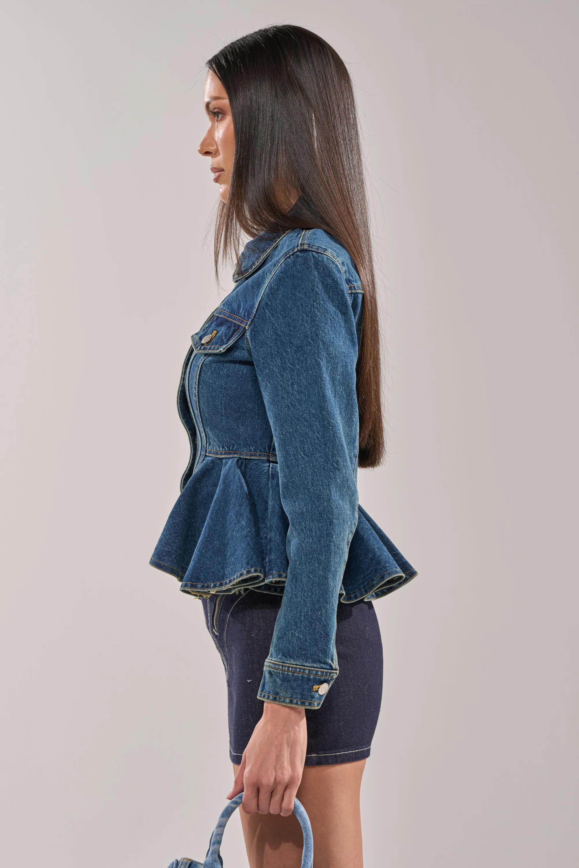 POP OUT PEPLUM DENIM JACKET sold by AKIRA product image thumbnail 4