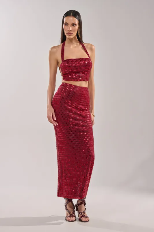 FALLING IN LOVE RHINESTONE MAXI SKIRT made by AKIRA