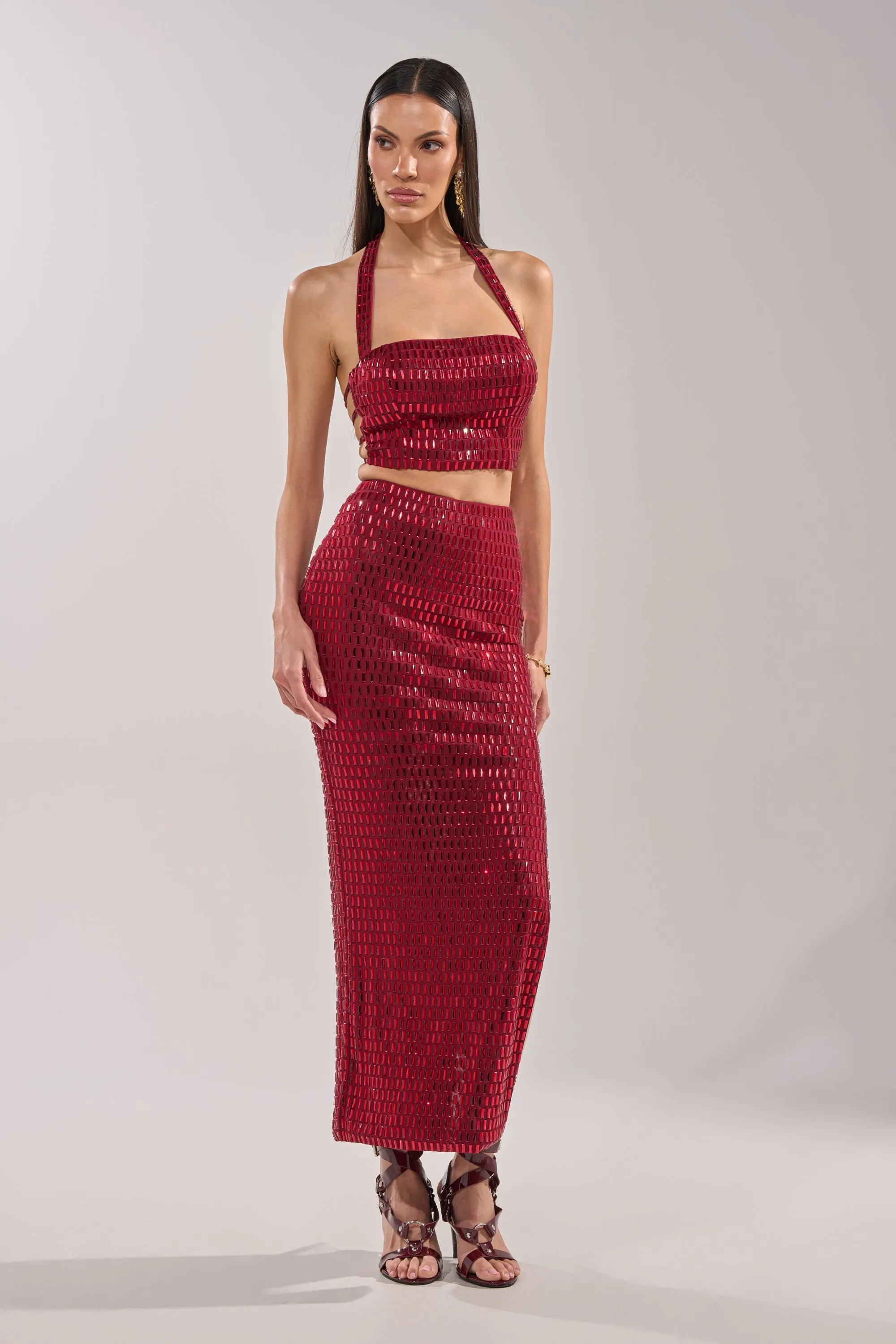 FALLING IN LOVE RHINESTONE MAXI SKIRT sold by AKIRA