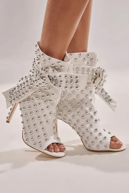 AZALEA WANG PRIS WHITE STUDDED OPEN TOE BOOTIE made by Azalea Wang
