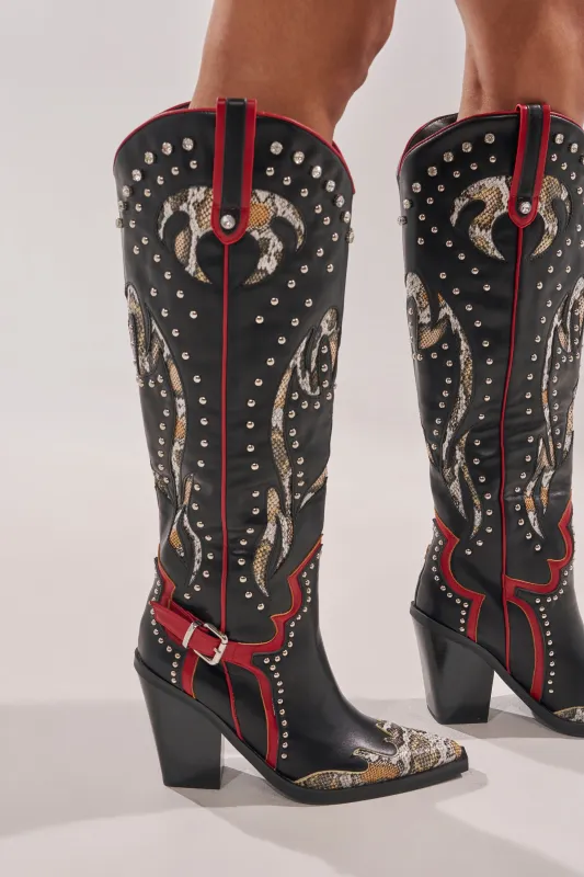 AZALEA WANG HYPERION BLACK MULTI COLOR WESTERN STUD BOOT made by Azalea Wang
