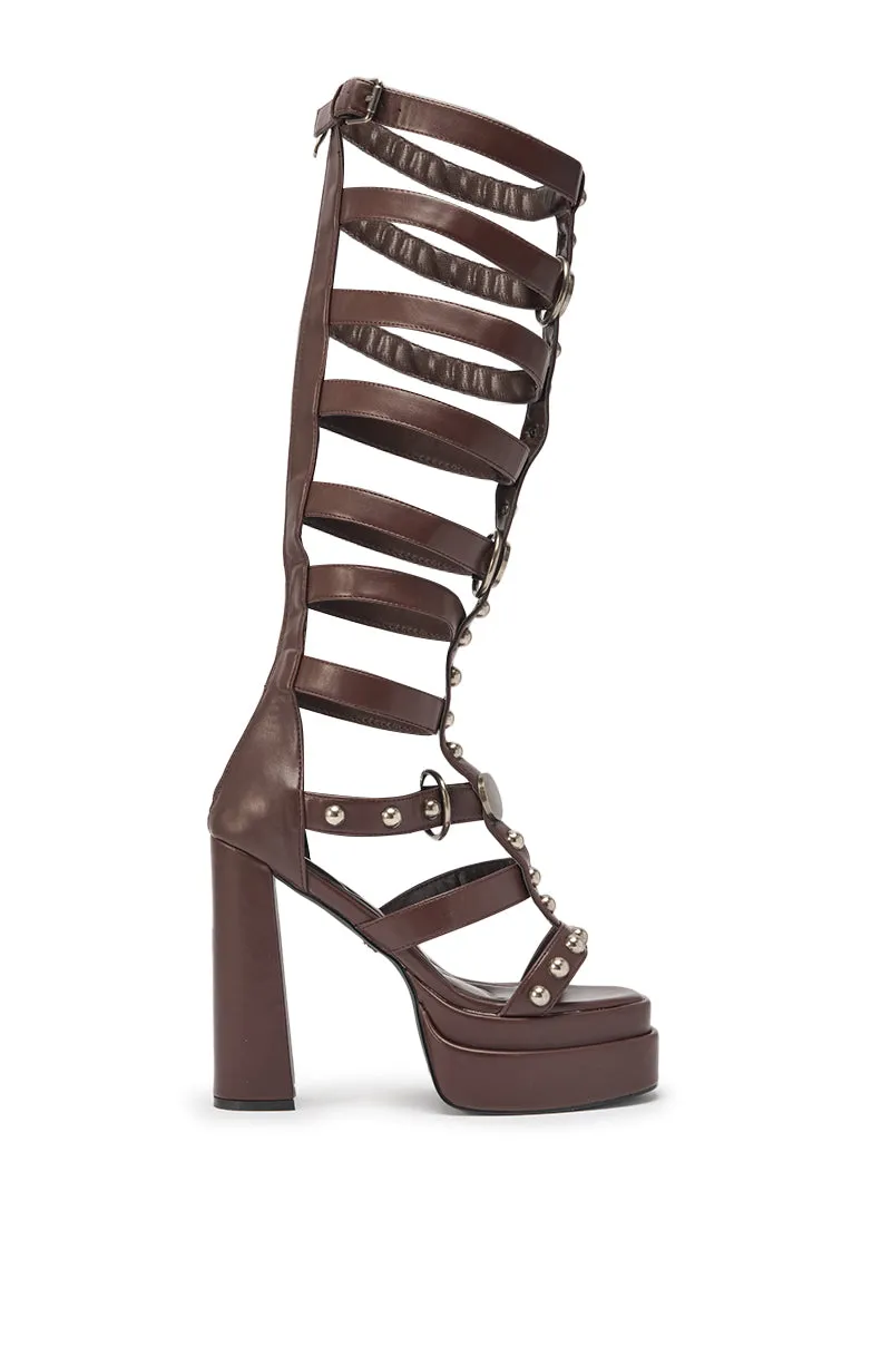 AKIRA GOLD EDIVA CHOCOLATE GLADIATOR CHUNKY SANDAL sold by AKIRA product image thumbnail 5