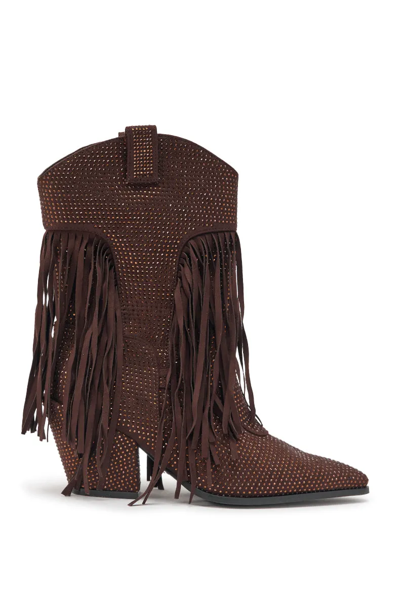 AKIRA GOLD GREIANA BROWN RHINESTONE WESTERN BOOTIE sold by AKIRA product image thumbnail 4