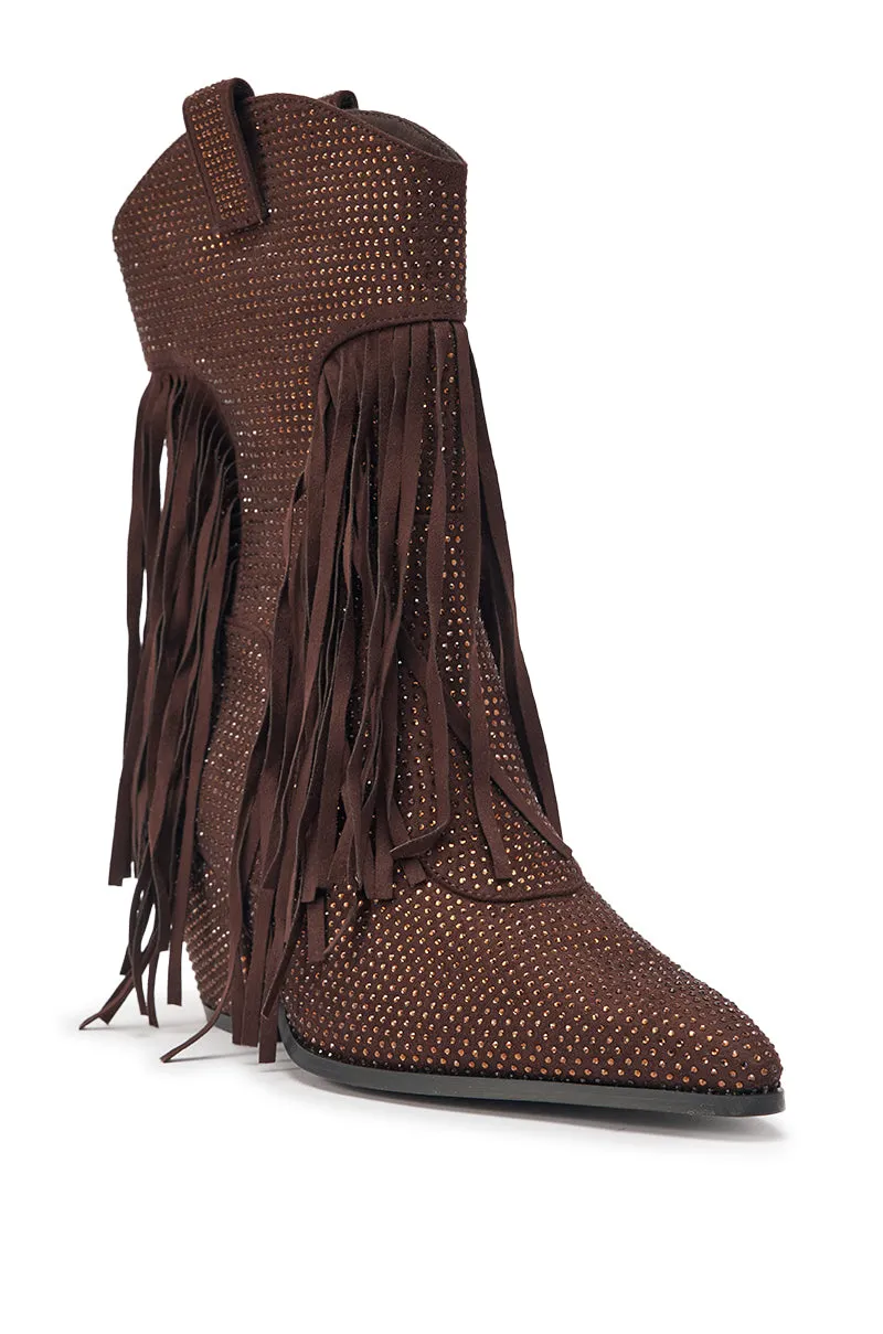AKIRA GOLD GREIANA BROWN RHINESTONE WESTERN BOOTIE sold by AKIRA product image thumbnail 5