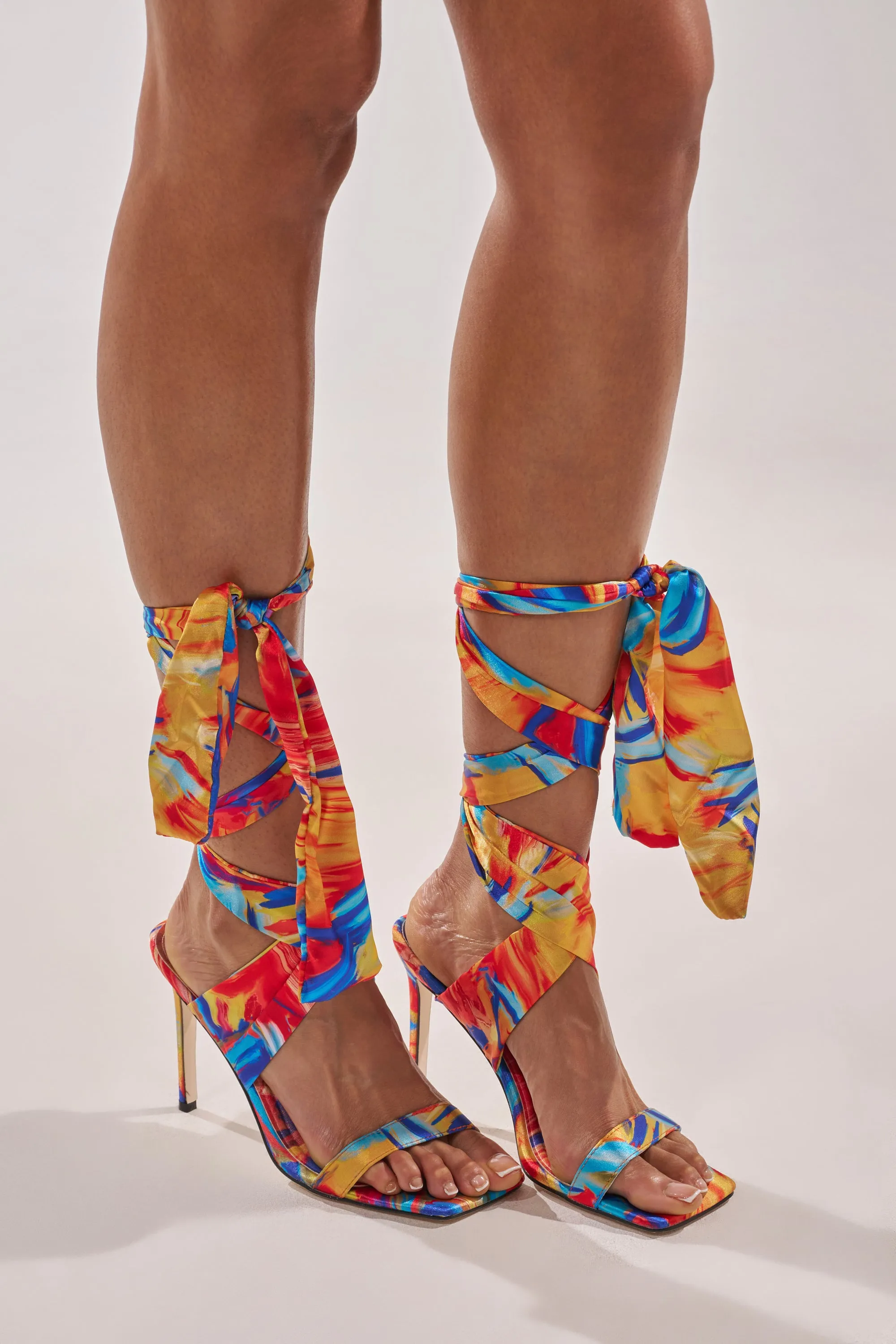 AZALEA WANG JOHA ORANGE MULTI PRINTED SATIN WRAP UP STILETTO sold by AKIRA product image thumbnail 3