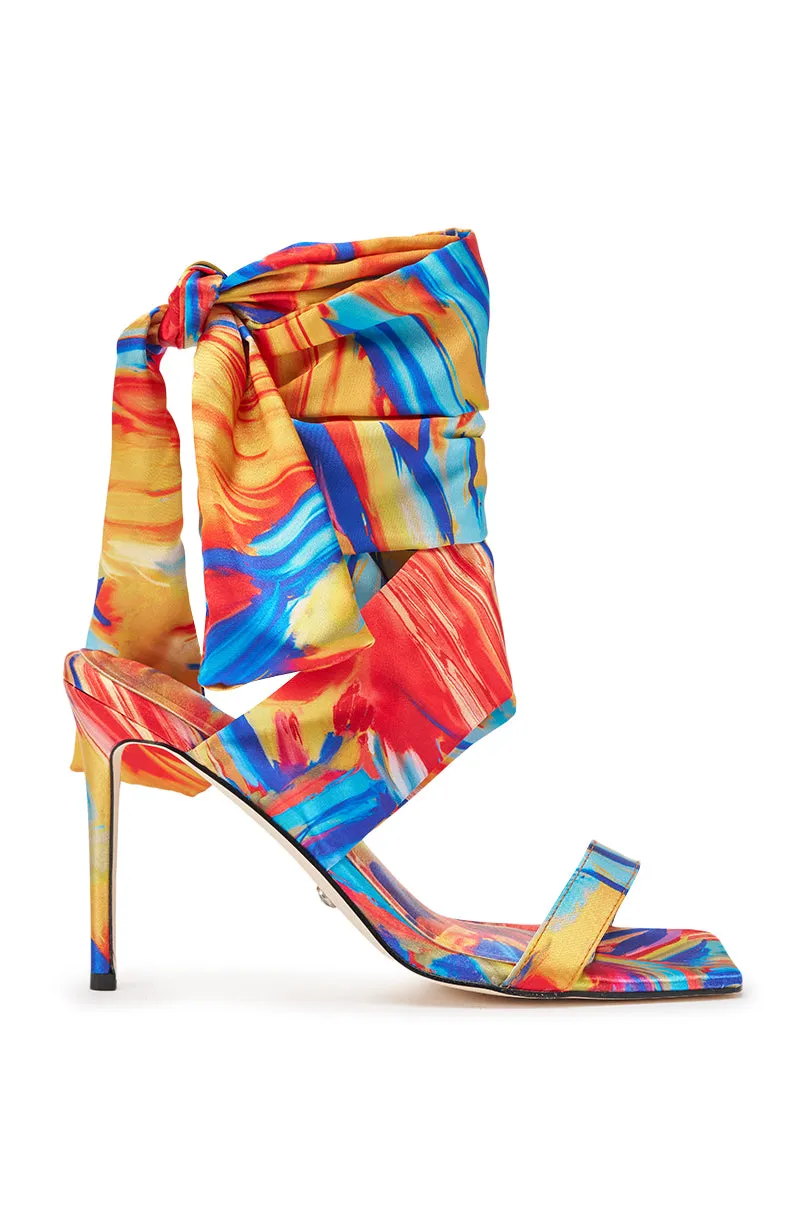 AZALEA WANG JOHA ORANGE MULTI PRINTED SATIN WRAP UP STILETTO sold by AKIRA product image thumbnail 4