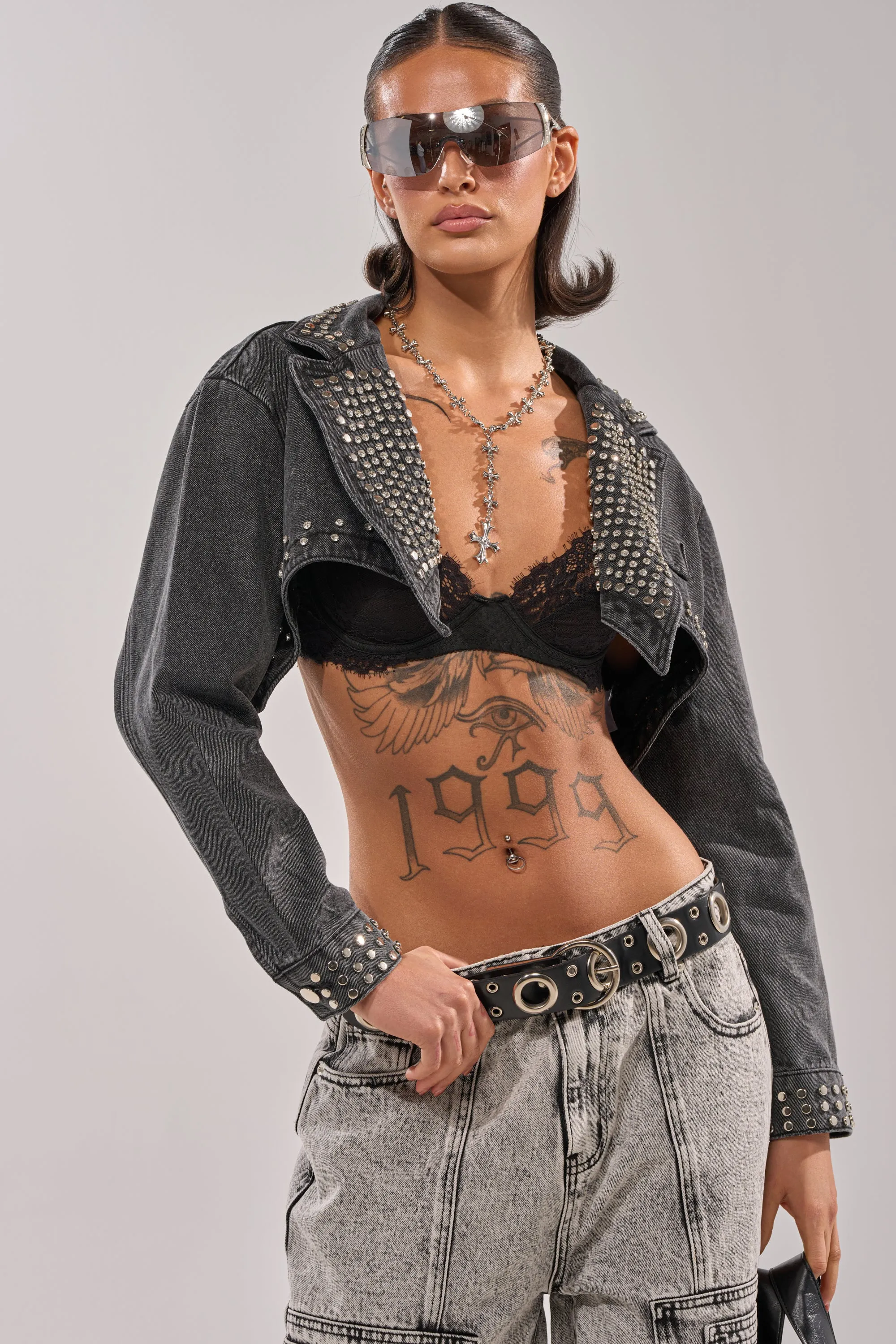 WATERFALL FRINGE CROPPED DENIM JACKET sold by AKIRA product image thumbnail 2