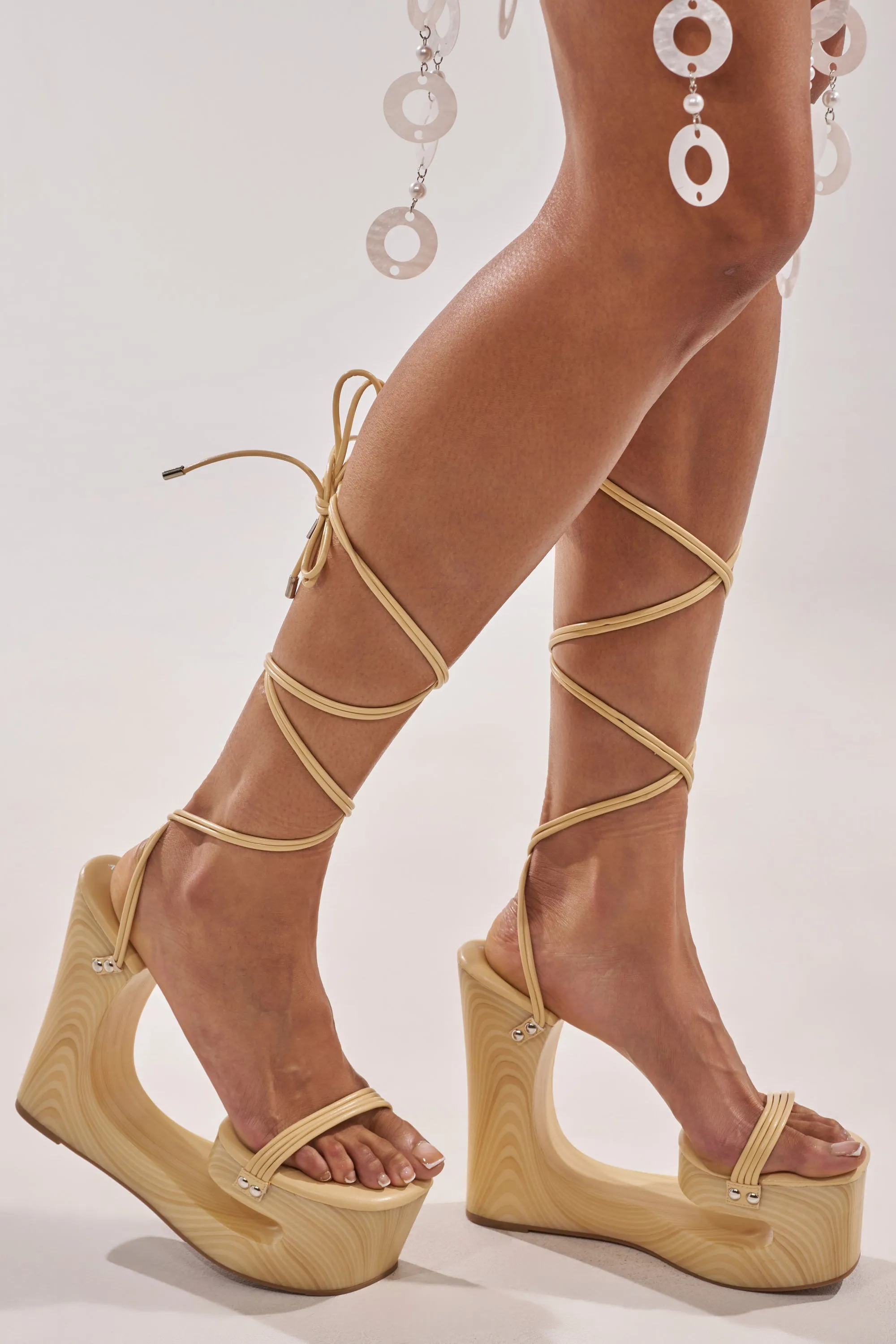 AZALEA WANG CIPRIANO BEIGE STRAP EMPTY WEDGE SANDAL sold by AKIRA