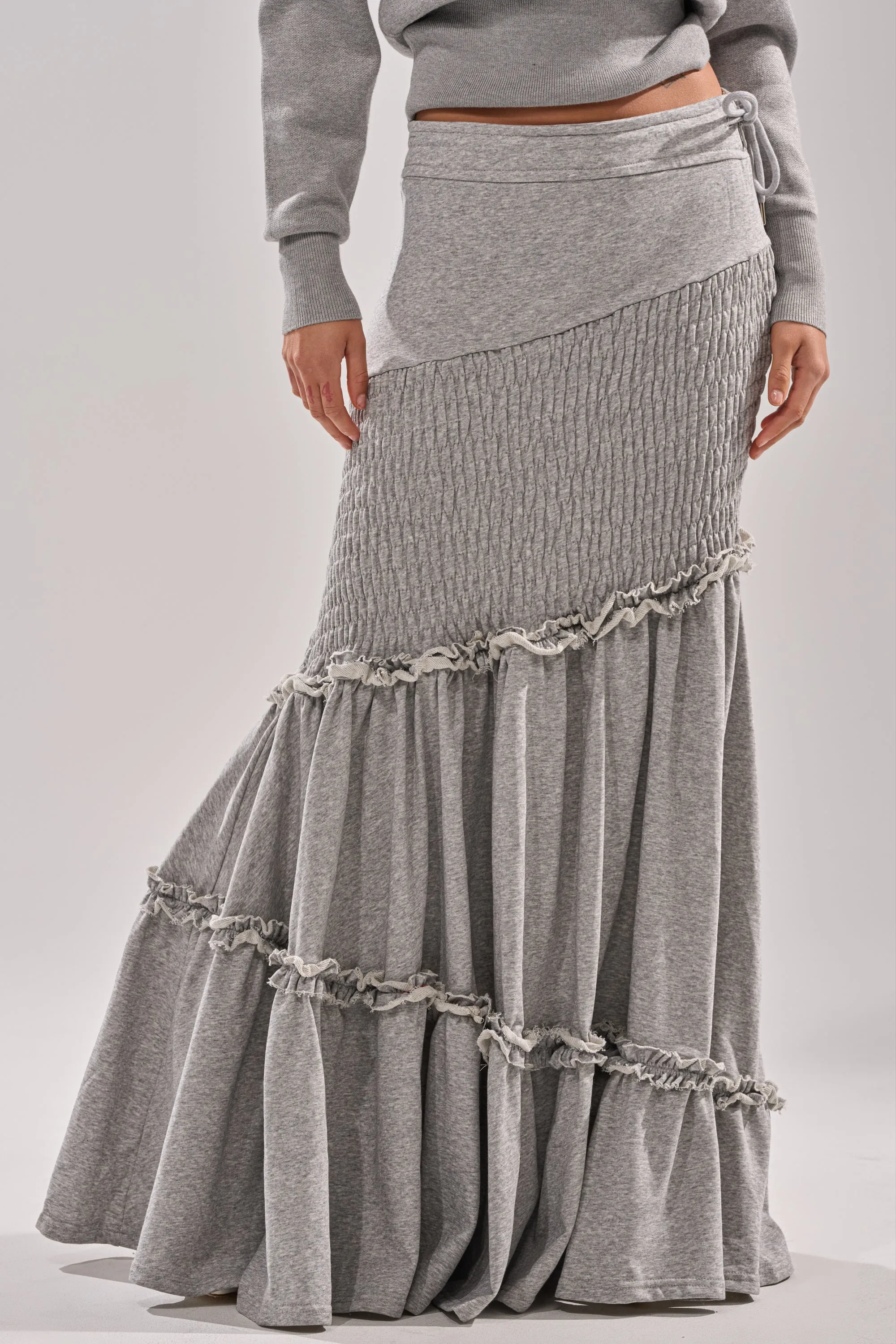 IT ONLY GETS BETTER RUCHED MAXI SKIRT IN HEATHER GREY sold by AKIRA product image thumbnail 3
