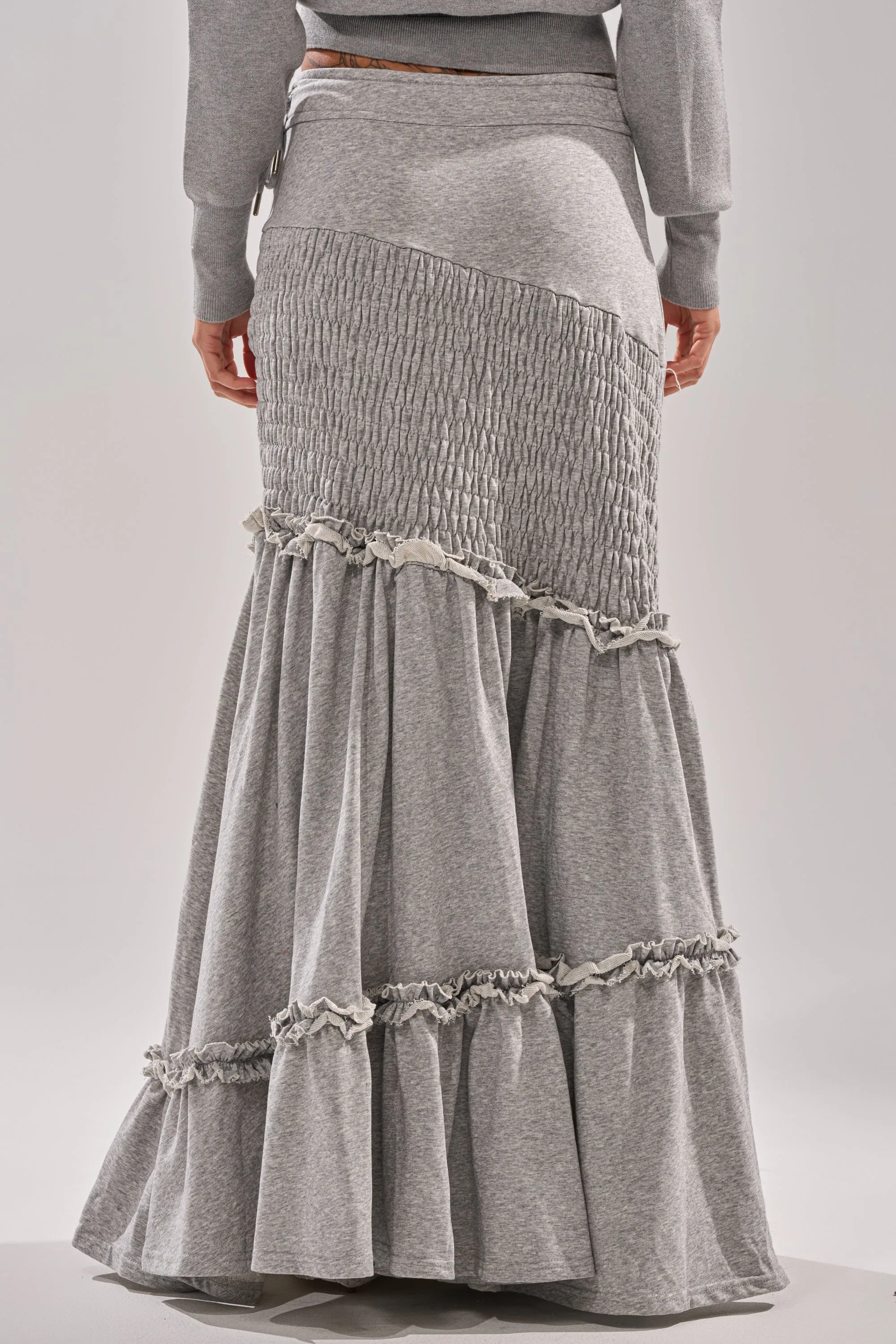 IT ONLY GETS BETTER RUCHED MAXI SKIRT IN HEATHER GREY sold by AKIRA product image thumbnail 5