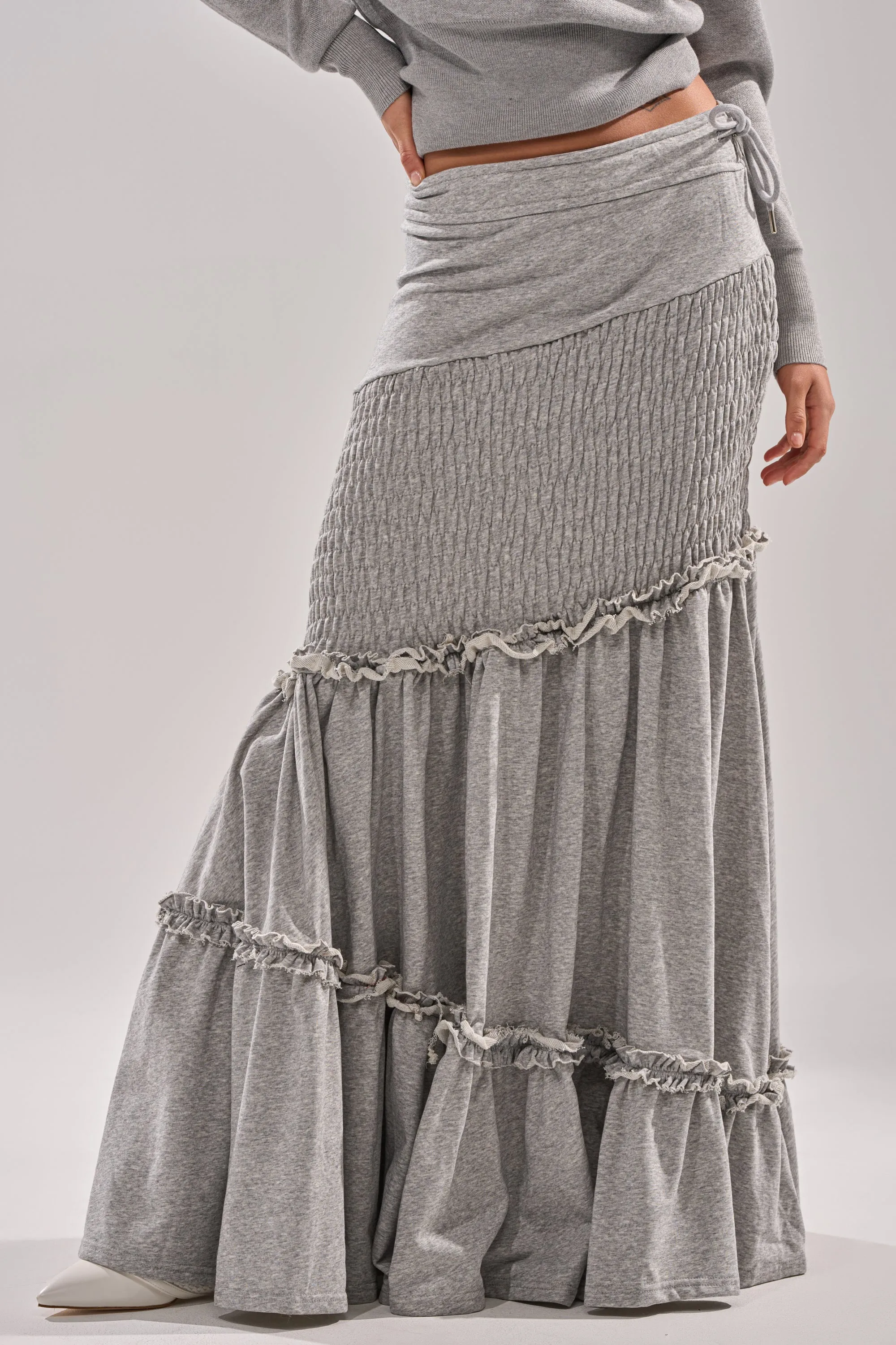 IT ONLY GETS BETTER RUCHED MAXI SKIRT IN HEATHER GREY sold by AKIRA product image thumbnail 2