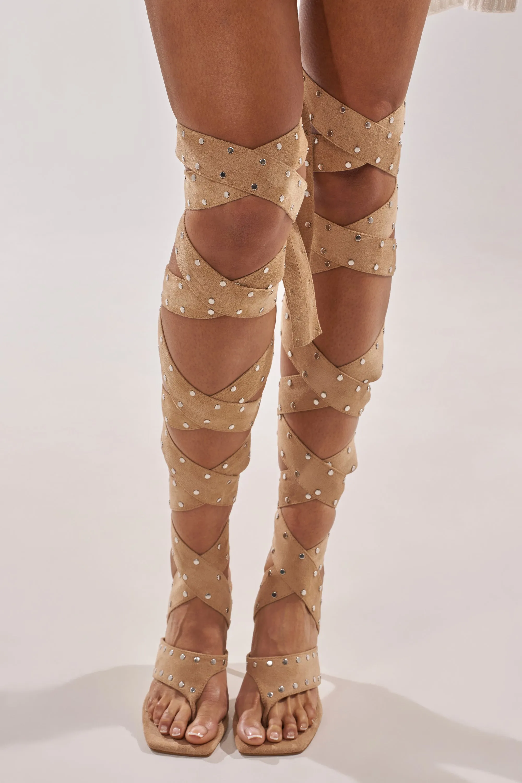 AZALEA WANG SODALITE NUDE FAUX SUEDE LACE UP SANDAL sold by AKIRA product image thumbnail 3