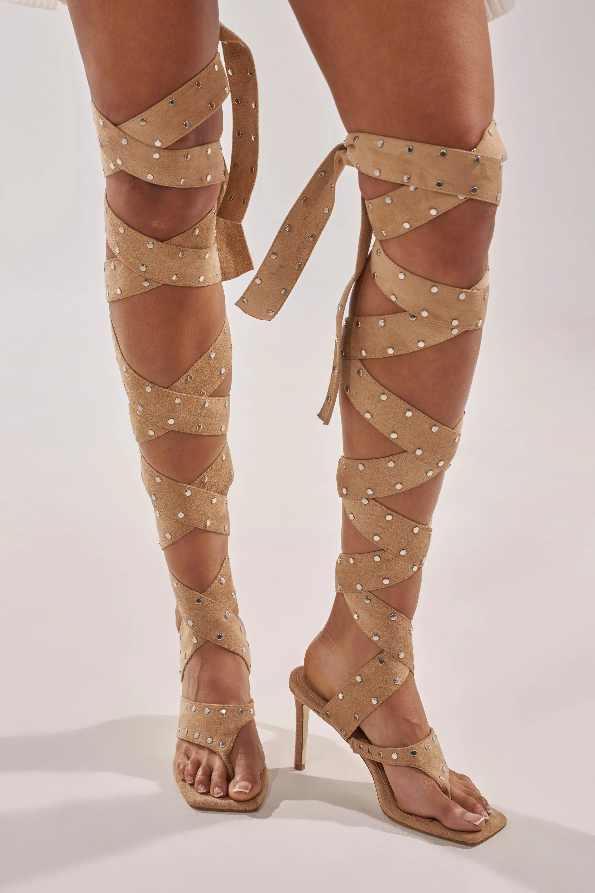 AZALEA WANG SODALITE NUDE FAUX SUEDE LACE UP SANDAL sold by AKIRA