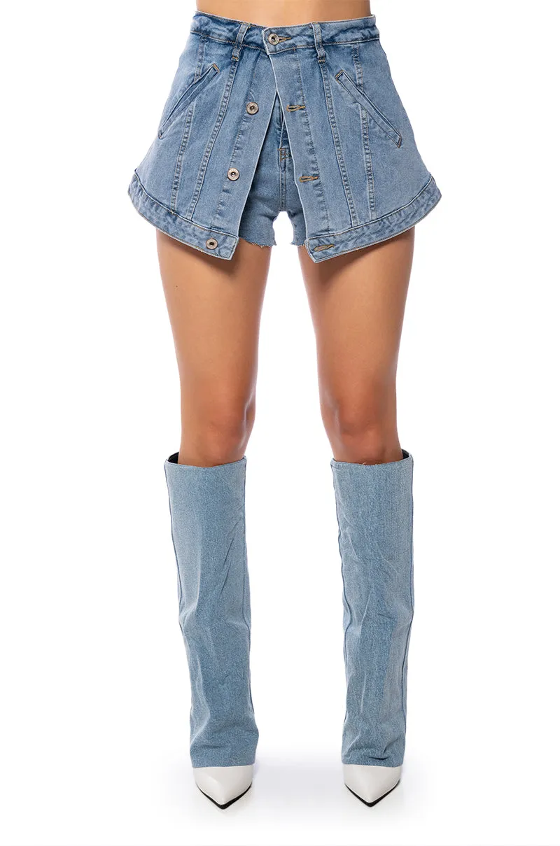 MARA BUTTON FRONT DENIM MINI SKORT sold by AKIRA product image thumbnail 5
