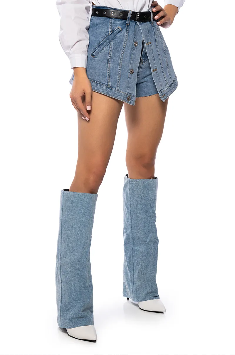 MARA BUTTON FRONT DENIM MINI SKORT sold by AKIRA product image thumbnail 2