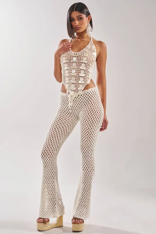 BEACH VIBES CROCHET FLARED PANT sold by AKIRA