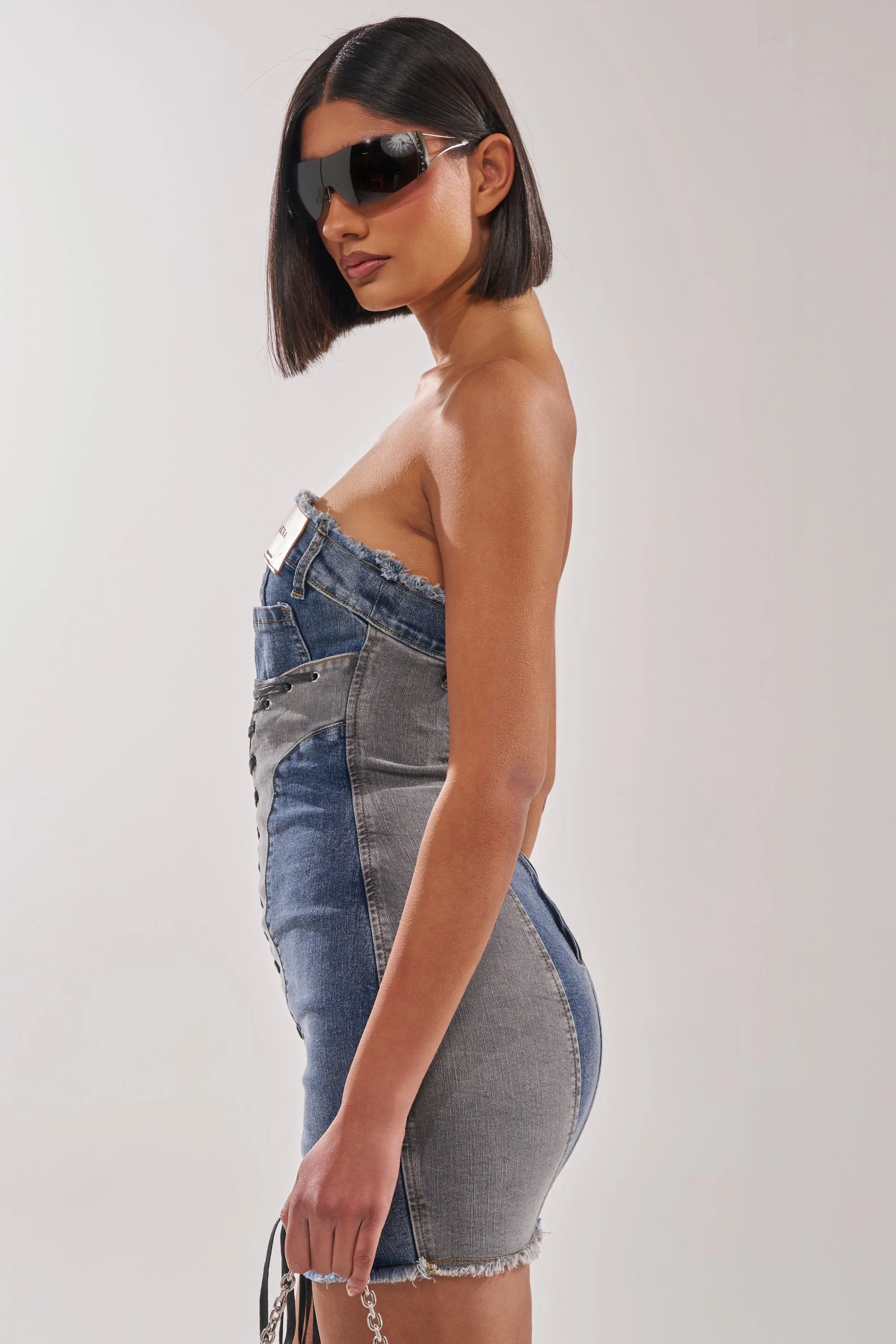 LACED UP MINI DENIM DRESS sold by AKIRA product image thumbnail 5