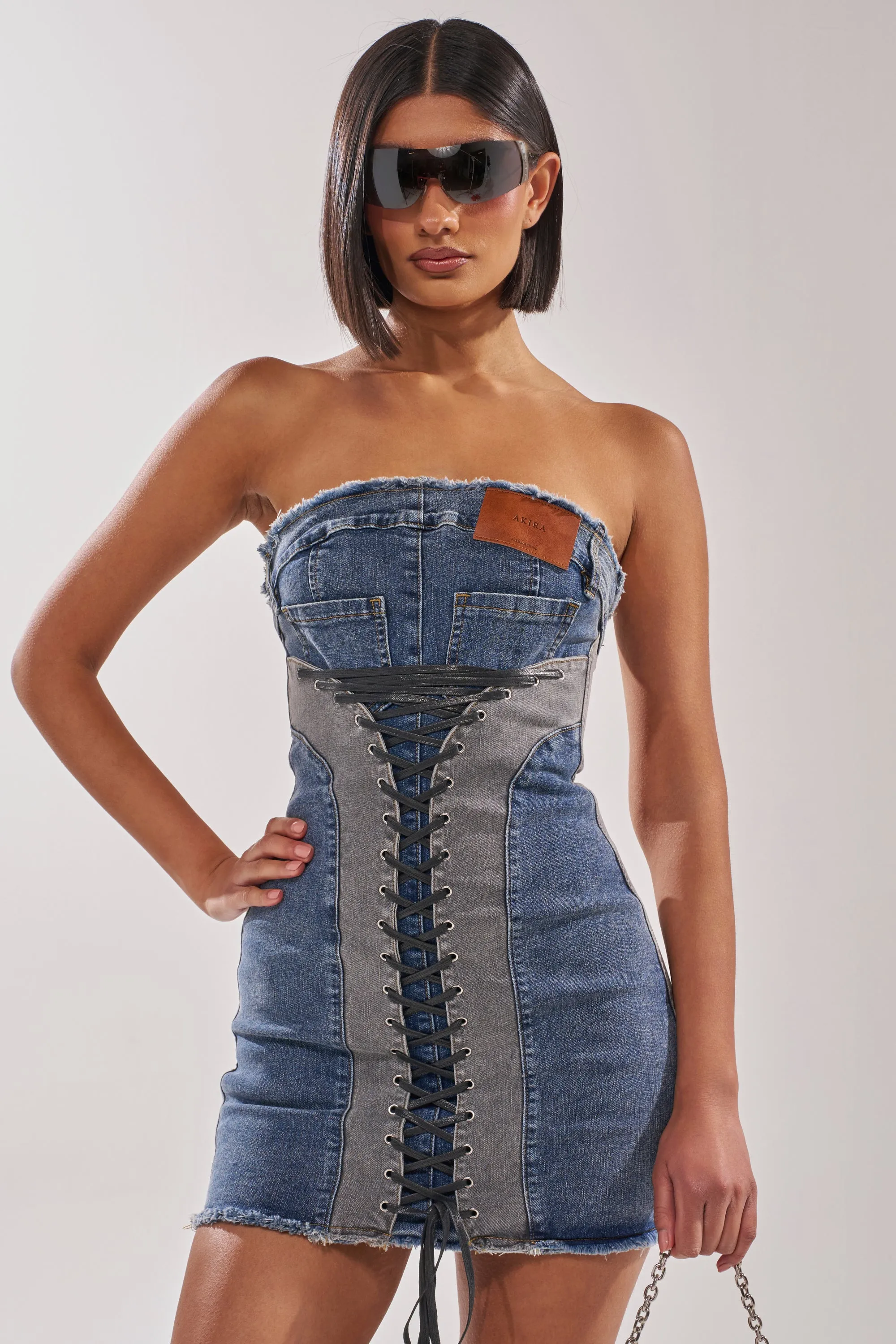 LACED UP MINI DENIM DRESS sold by AKIRA product image thumbnail 3