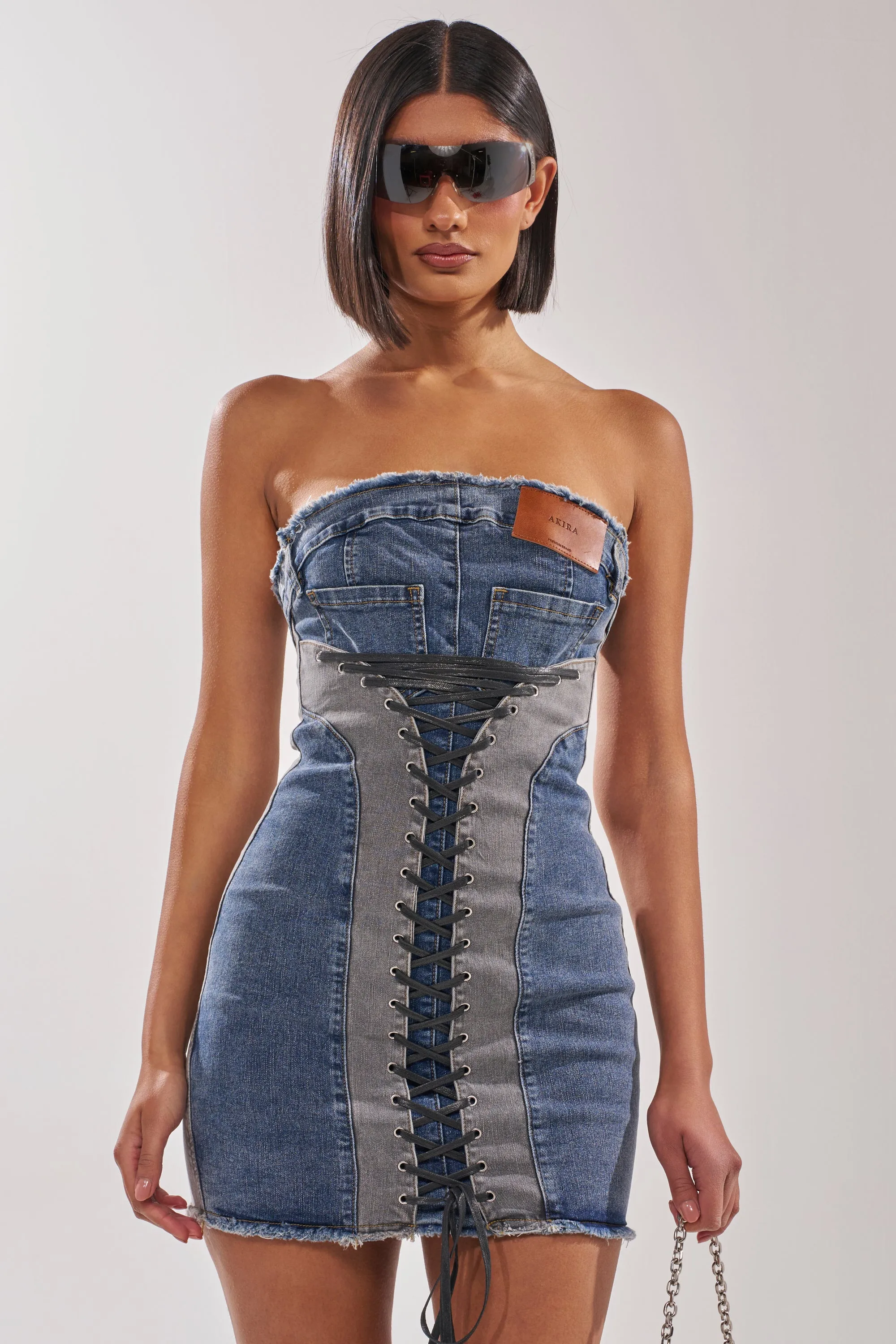 LACED UP MINI DENIM DRESS sold by AKIRA product image thumbnail 2