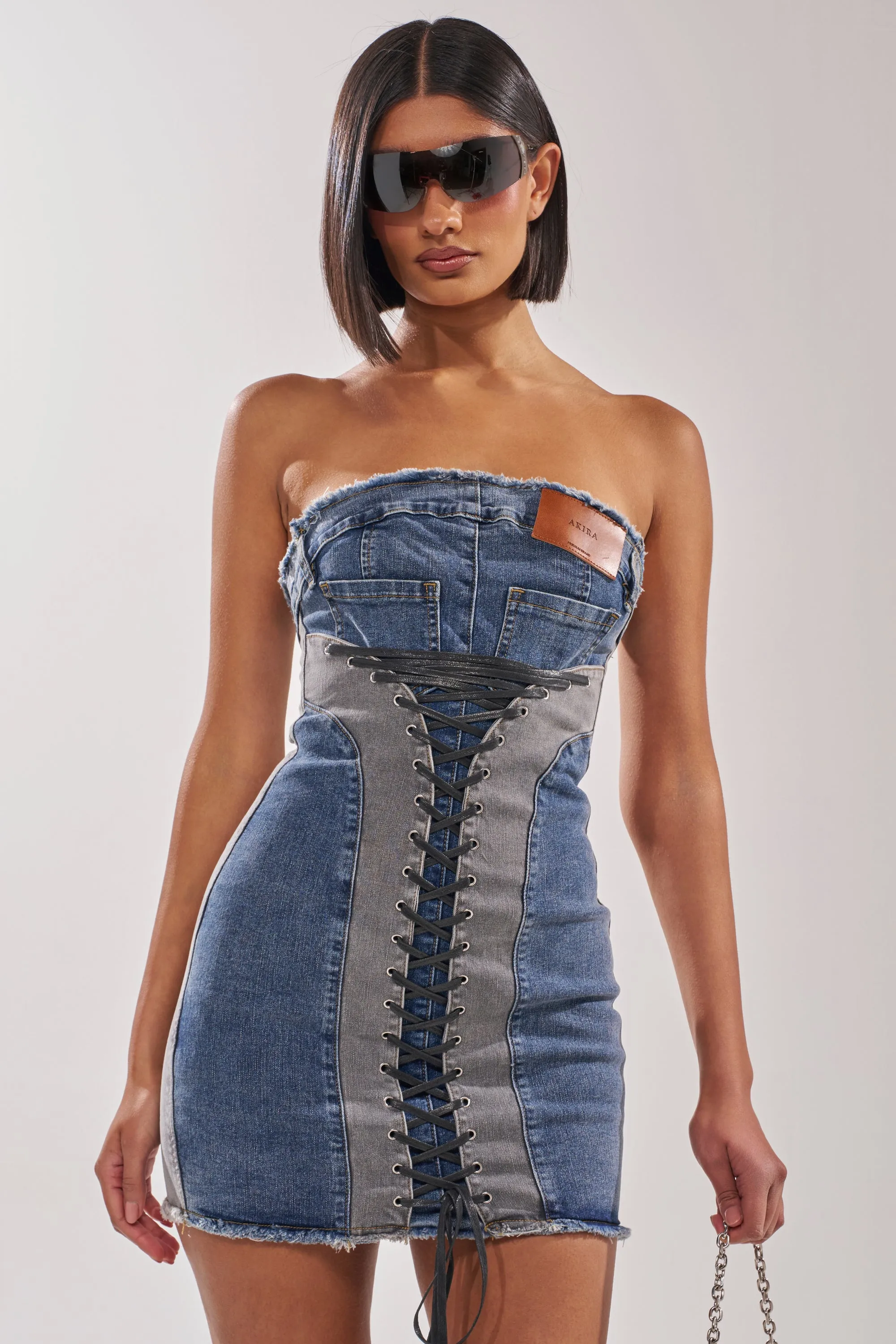 LACED UP MINI DENIM DRESS sold by AKIRA product image thumbnail 4