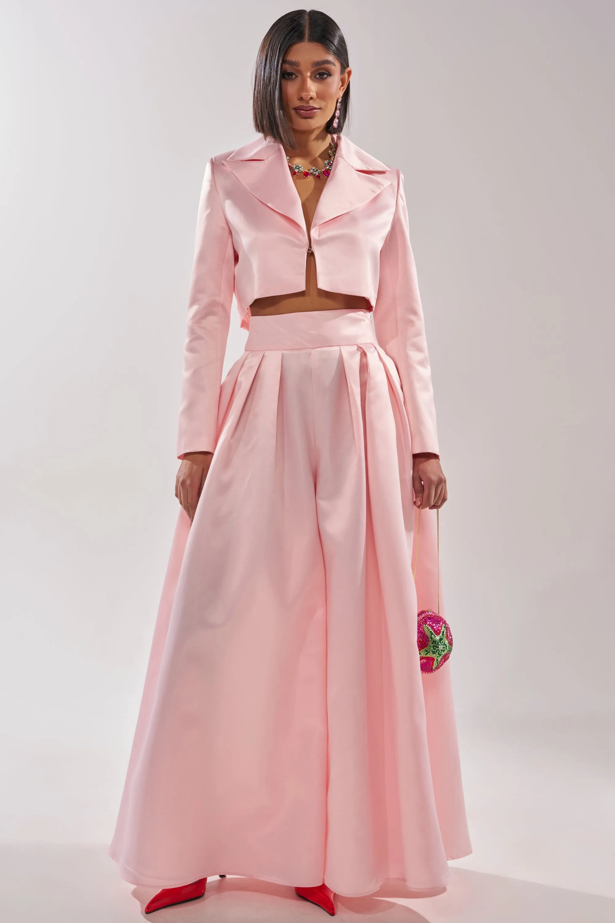 LILA SATIN WIDE LEG PANT sold by AKIRA
