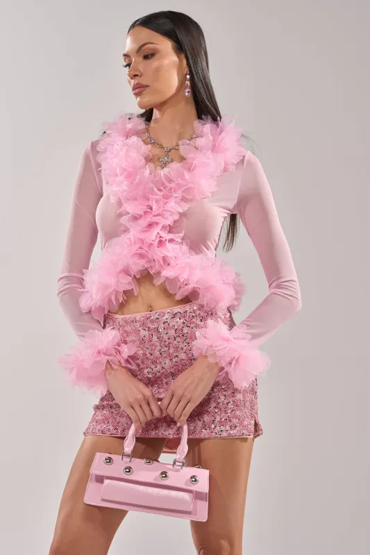 RUFFLE CITY LONG SLEEVE LIGHT PINK BLOUSE sold by AKIRA