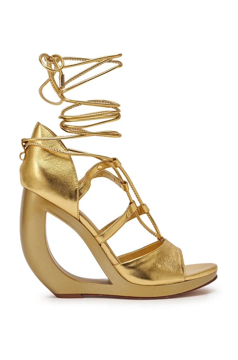 AKIRA GOLD RACHNA GOLD WEDGE OPEN TOE SANDAL sold by AKIRA product image thumbnail 4
